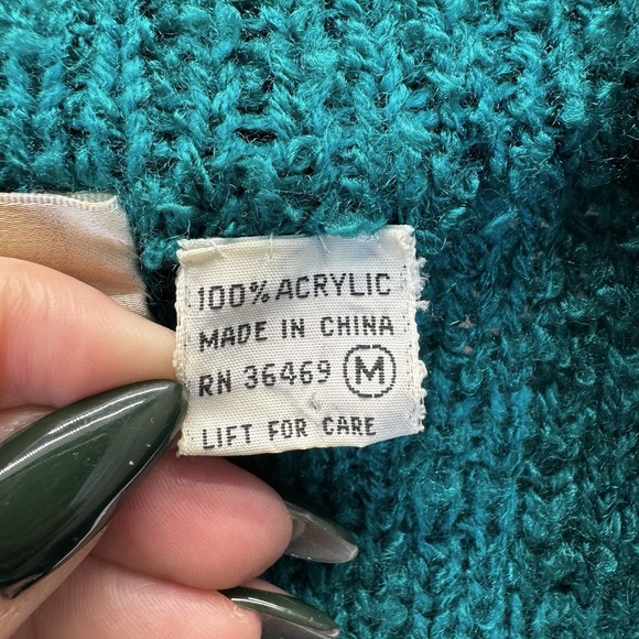 Vintage Bentley Cardigan Womens Size Medium Green Knit Sweater Shoulder Pads - Picture 4 of 8